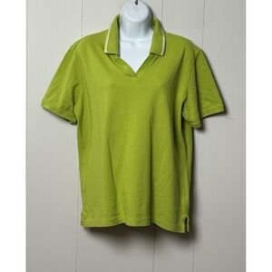 Ashworth Women's Lime Green 100% Cotton Pique V-Neck Golf Polo Shirt Size Large